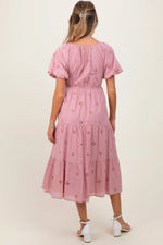 PinkBlush Pink Eyelet Square Neck Maternity Midi Dress - 