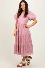 PinkBlush Pink Eyelet Square Neck Midi Dress - 