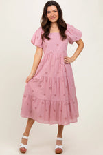 PinkBlush Pink Eyelet Square Neck Midi Dress - 