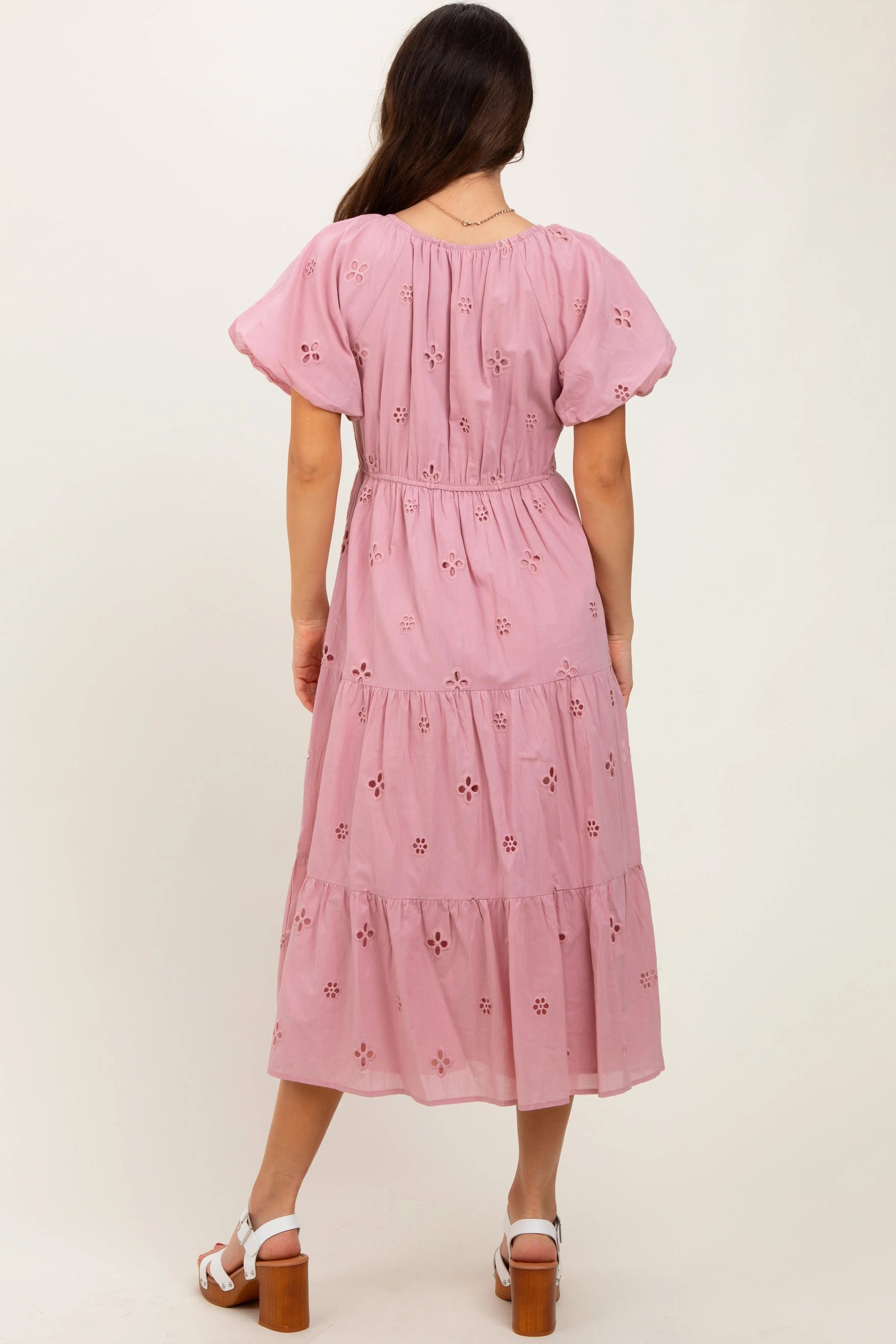 PinkBlush Pink Eyelet Square Neck Midi Dress - 