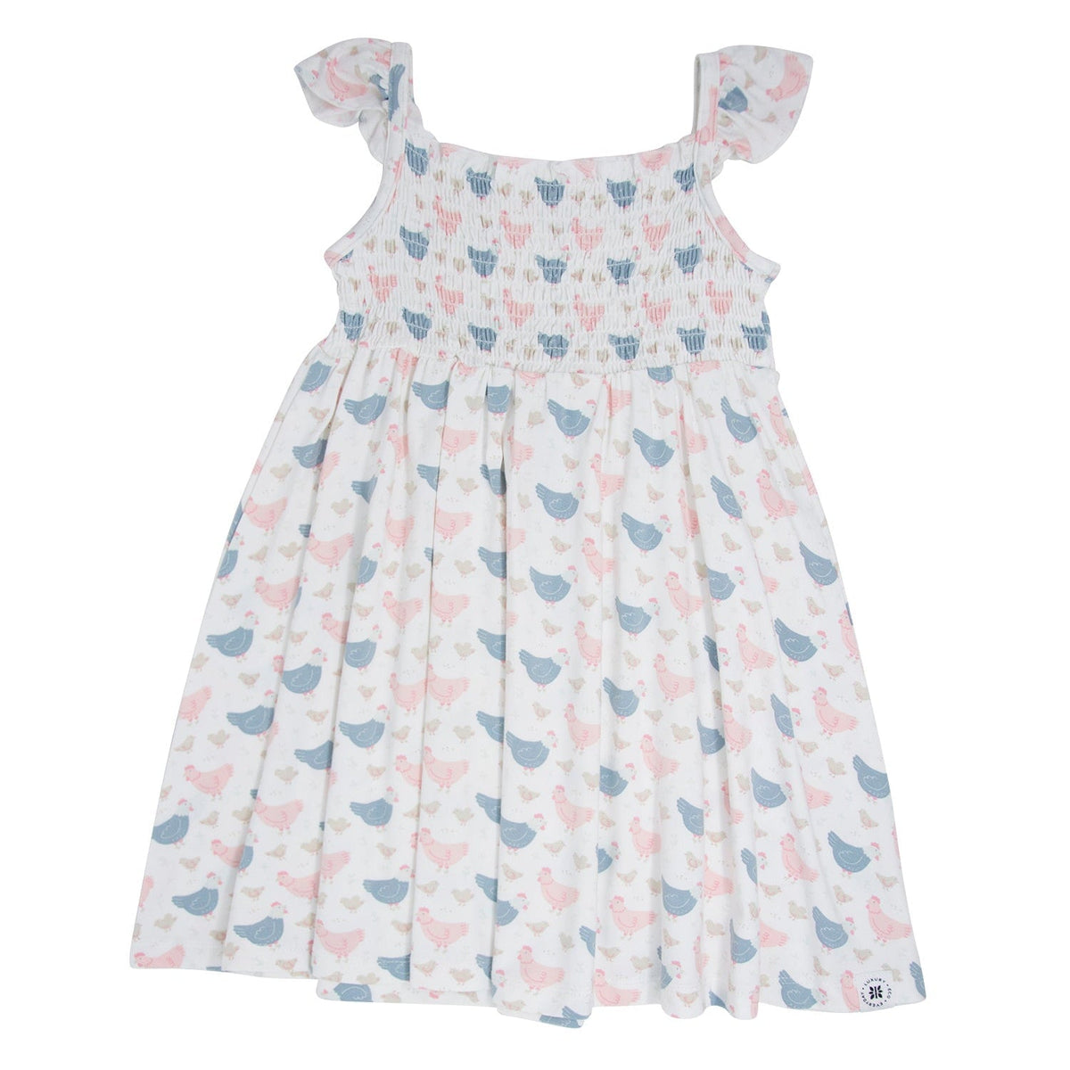 Pink Farm Hens Bamboo Smocked Vintage Dress by Sweet Bamboo, featuring playful farm hen print