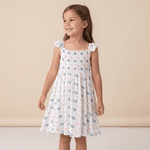 Pink Farm Hens Bamboo Smocked Vintage Dress by Sweet Bamboo, featuring playful farm hen print