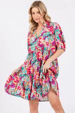 Pink Floral Button Short Sleeve Dress - Day Dress, Dress, Pink, One-piece garment, Fashion design | Everetts Place