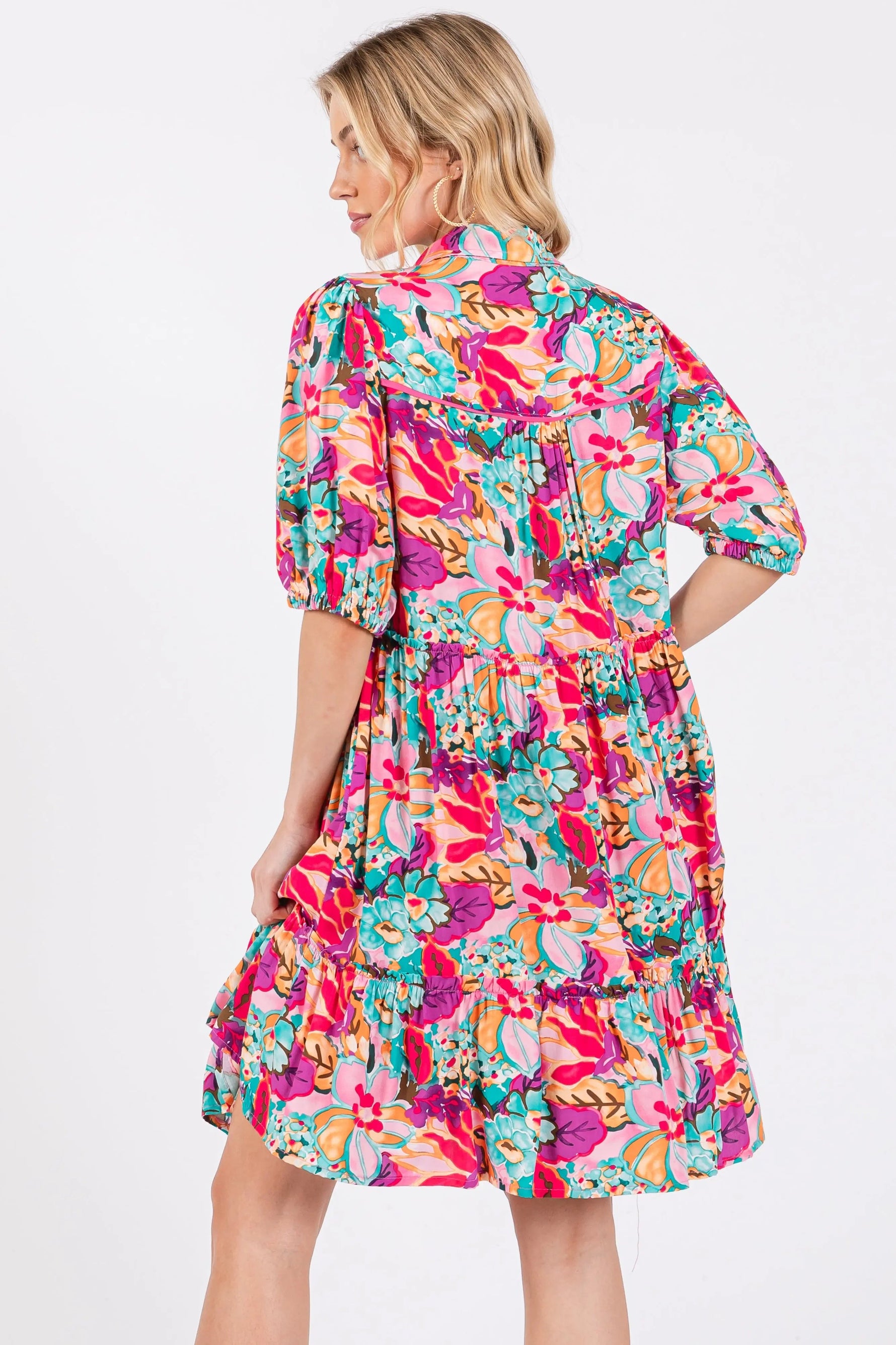 PinkBlush Pink Floral Button Short Sleeve Dress - 