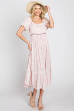 Pink Floral Crochet Accent Midi Dress - Dress, Day Dress, One-piece garment, Pink, Embellishment | Everetts Place