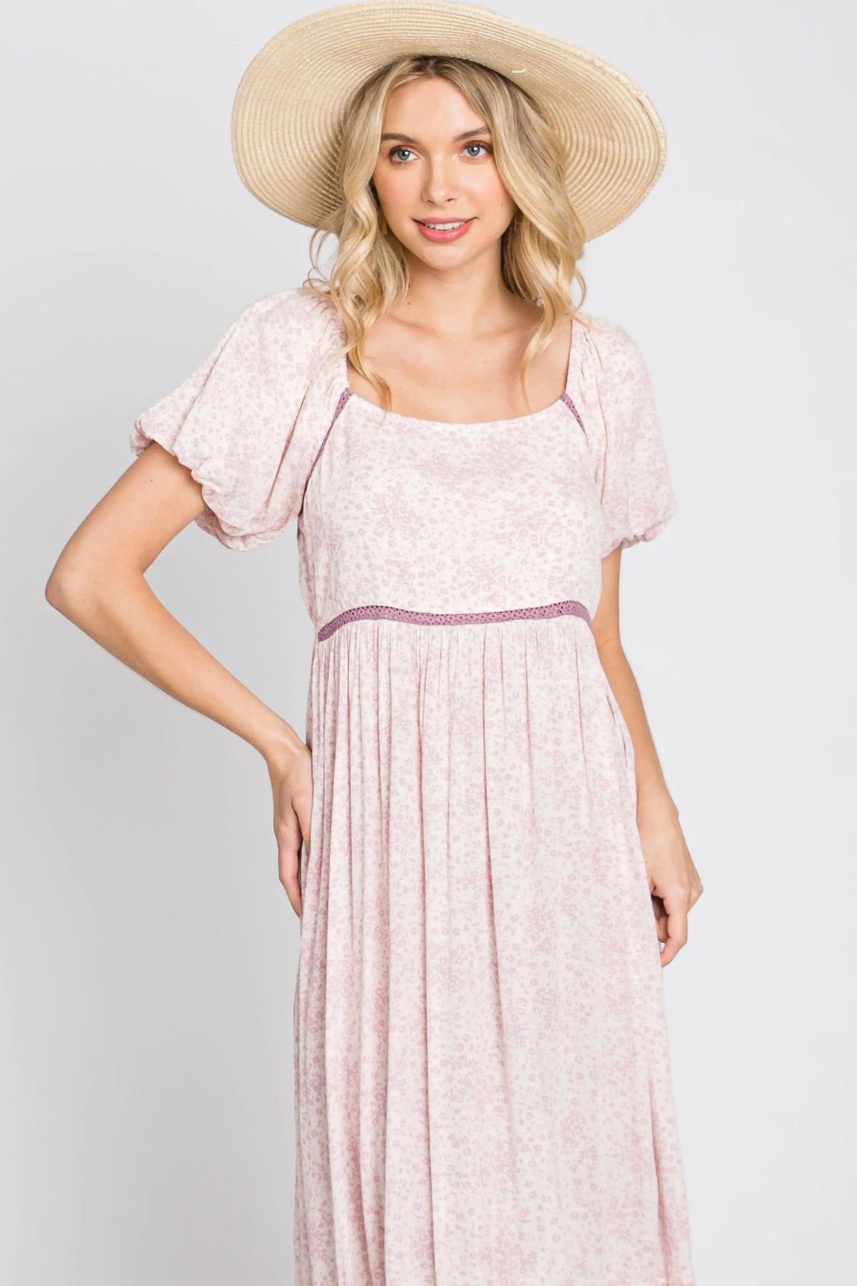 PinkBlush Pink Floral Crochet Accent Midi Dress - 