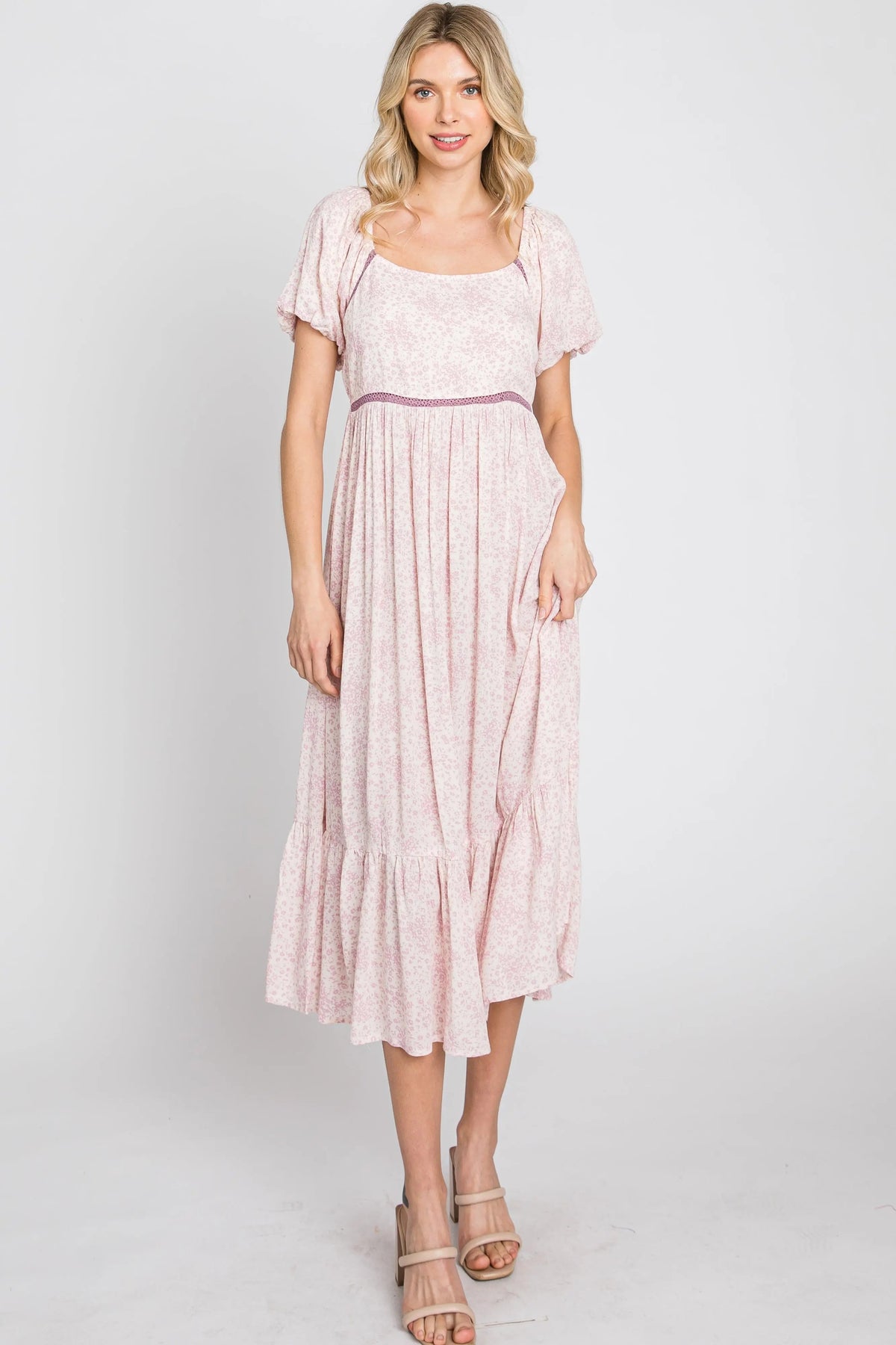 PinkBlush Pink Floral Crochet Accent Midi Dress - 