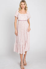 PinkBlush Pink Floral Crochet Accent Midi Dress - 