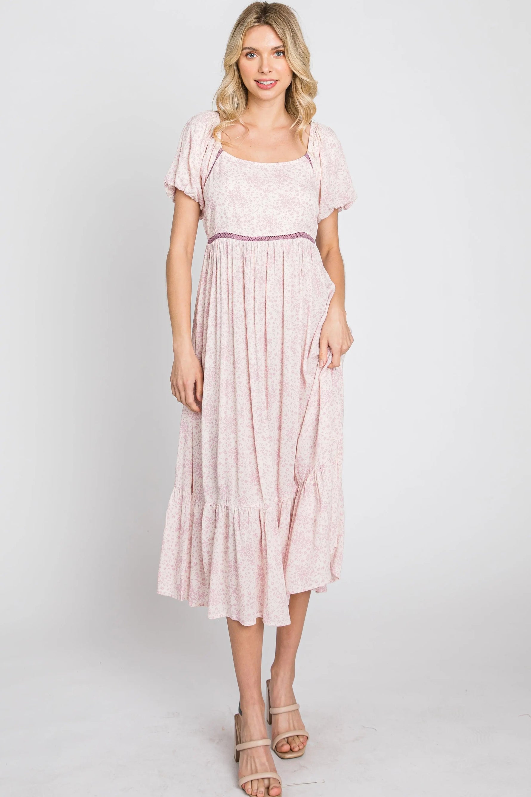 PinkBlush Pink Floral Crochet Accent Midi Dress - 