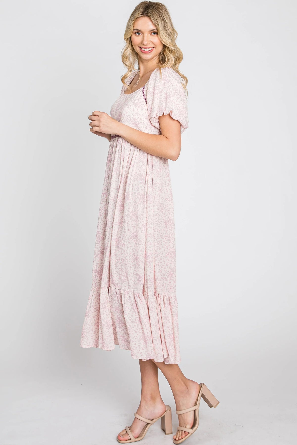 PinkBlush Pink Floral Crochet Accent Midi Dress - 