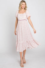 PinkBlush Pink Floral Crochet Accent Midi Dress - 