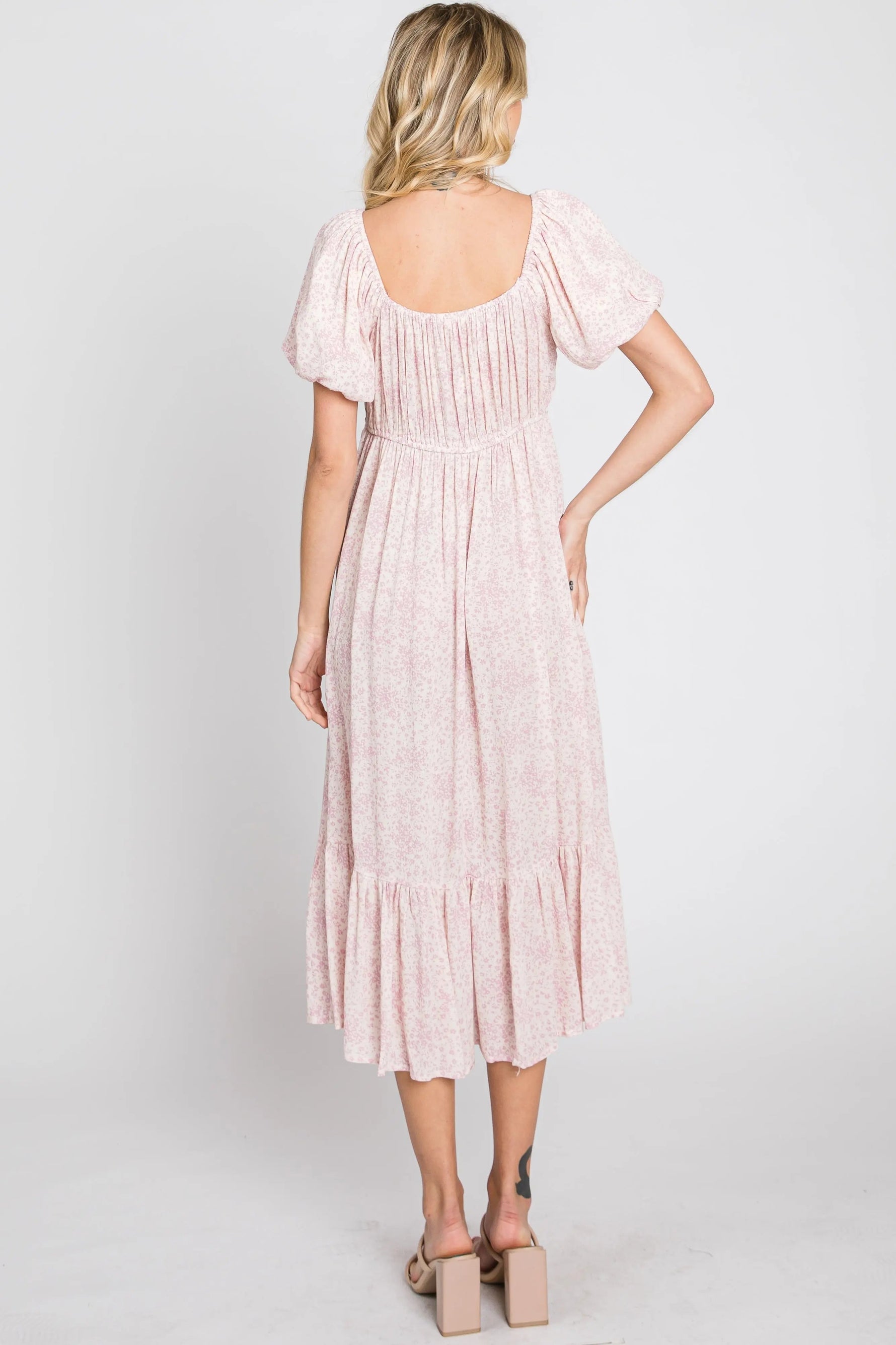 PinkBlush Pink Floral Crochet Accent Midi Dress - 