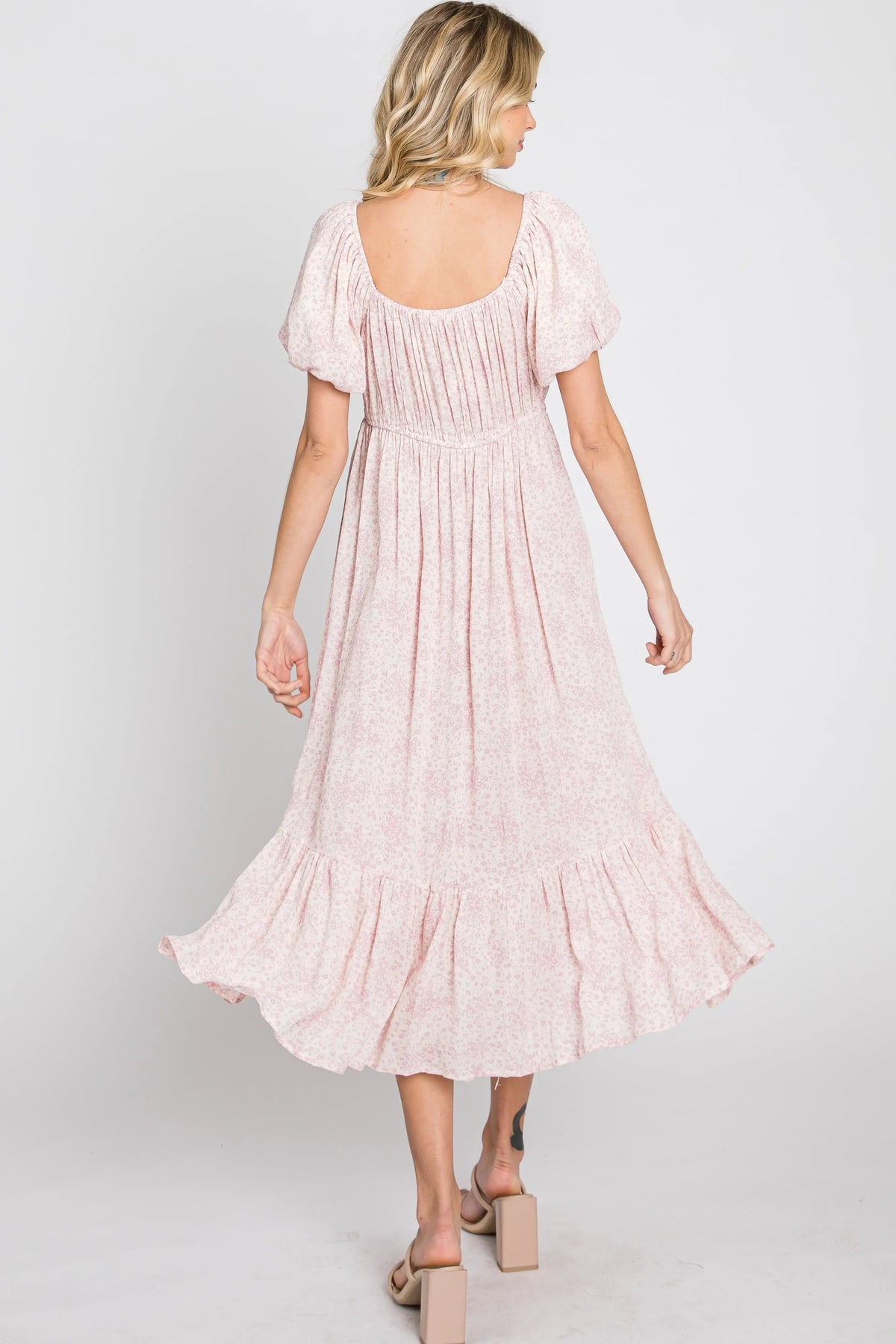 PinkBlush Pink Floral Crochet Accent Midi Dress - 