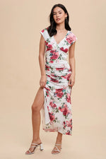 PinkBlush Pink Floral Mesh Ruched Sides Maternity Maxi Dress - 