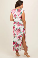 PinkBlush Pink Floral Mesh Ruched Sides Maternity Maxi Dress - 