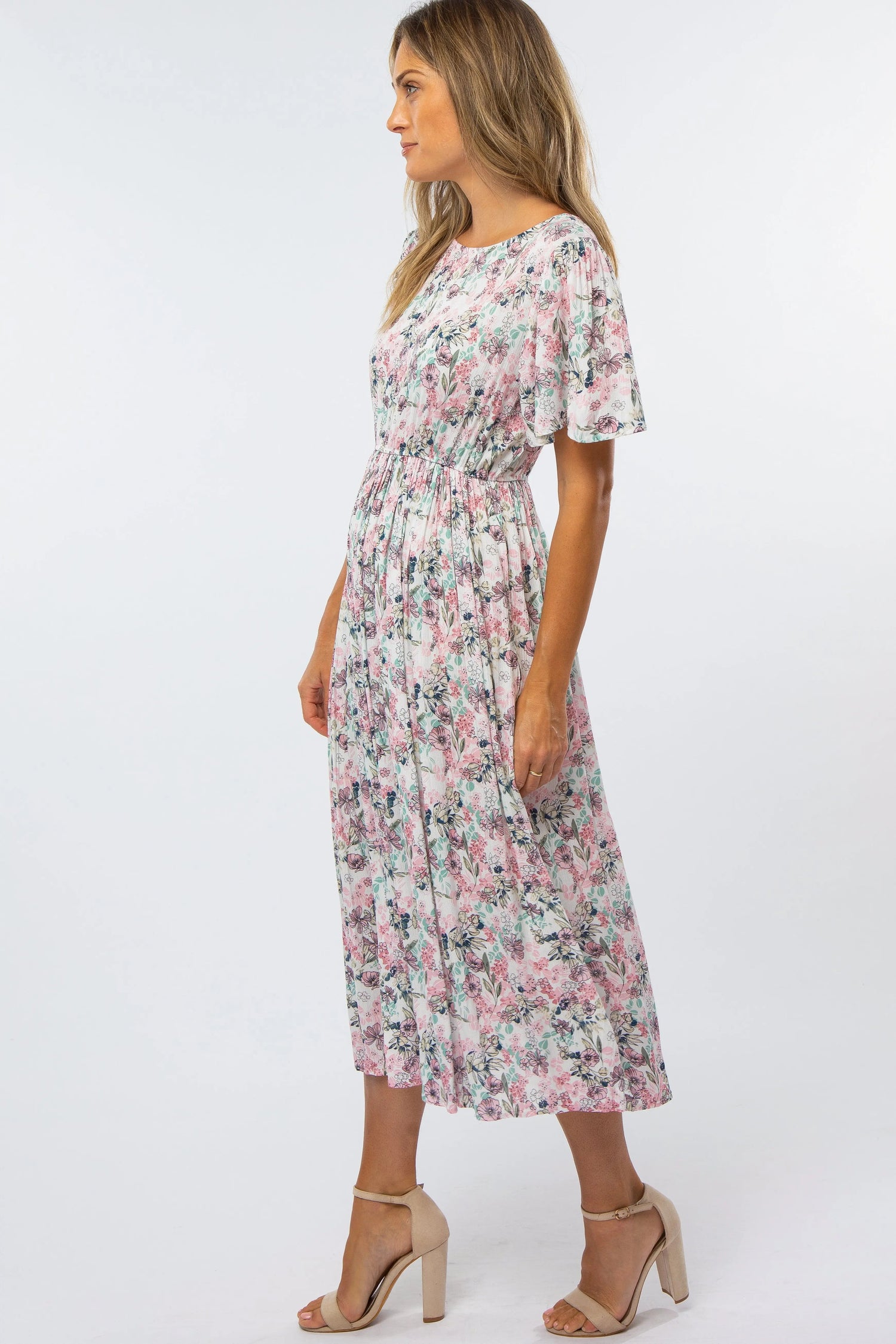 PinkBlush Pink Floral Pleated Midi Dress - 