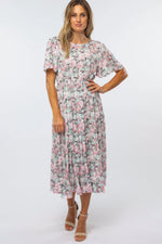 Pink Floral Pleated Midi Dress - Bird, Person, Sandal, Shoe, High heels | Everetts Place