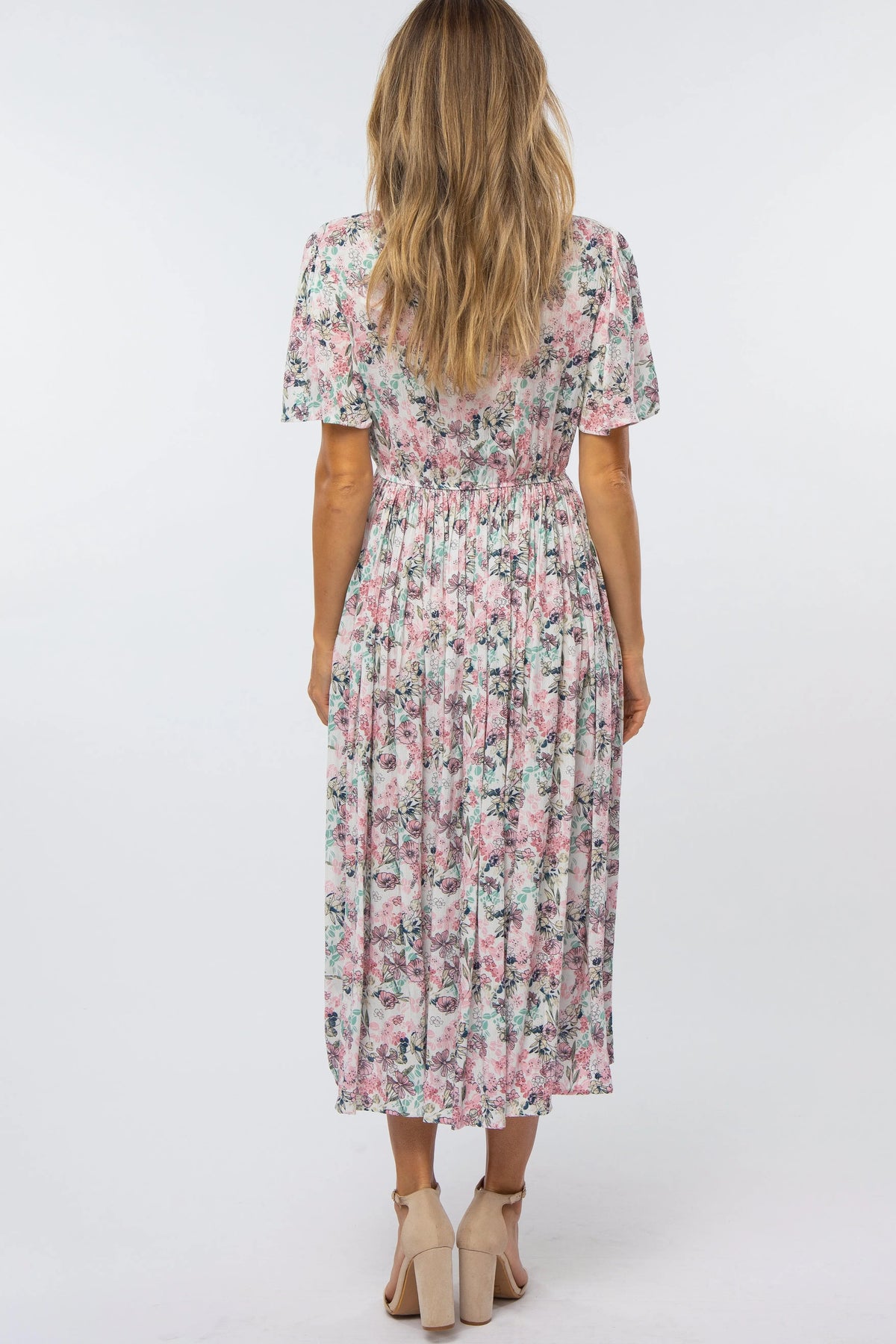 PinkBlush Pink Floral Pleated Midi Dress - 