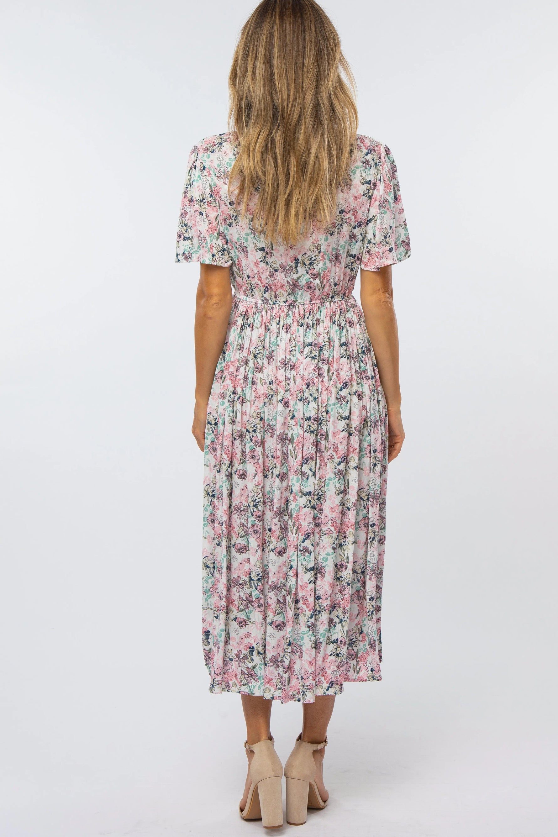 PinkBlush Pink Floral Pleated Midi Dress - 