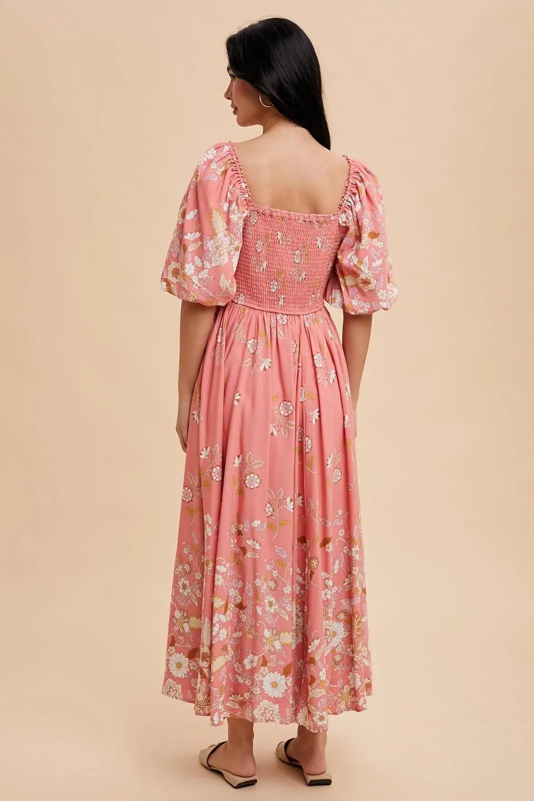 PinkBlush Pink Floral Print Puff Sleeve Maxi Dress - 