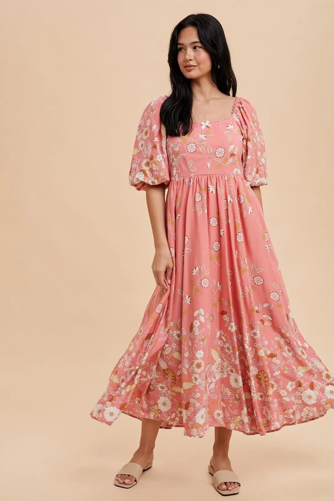 PinkBlush Pink Floral Print Puff Sleeve Maxi Dress - 