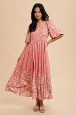 PinkBlush Pink Floral Print Puff Sleeve Maxi Dress - 
