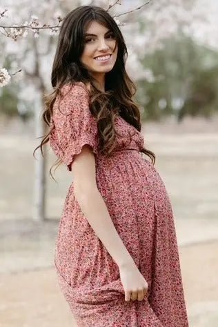 PinkBlush Pink Floral Puff Sleeve Maternity Maxi Dress - 