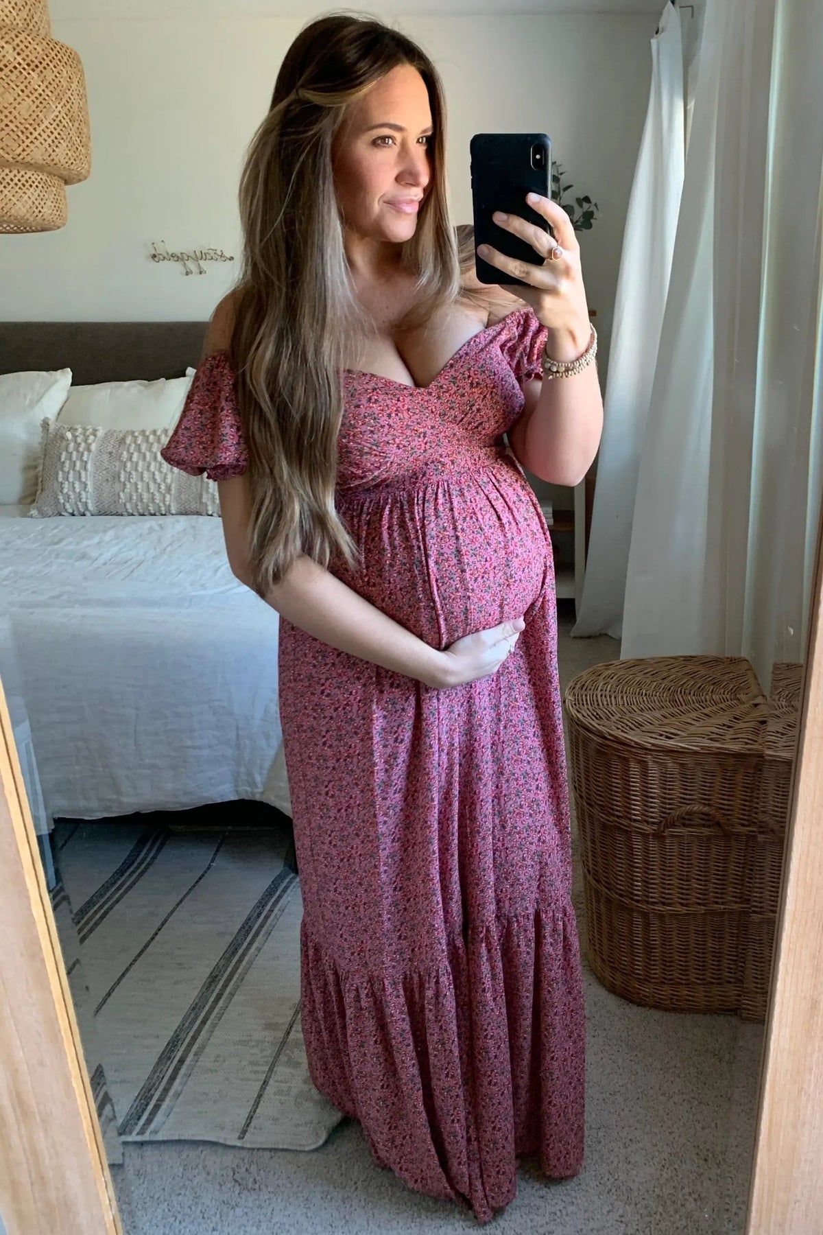 PinkBlush Pink Floral Puff Sleeve Maternity Maxi Dress - 