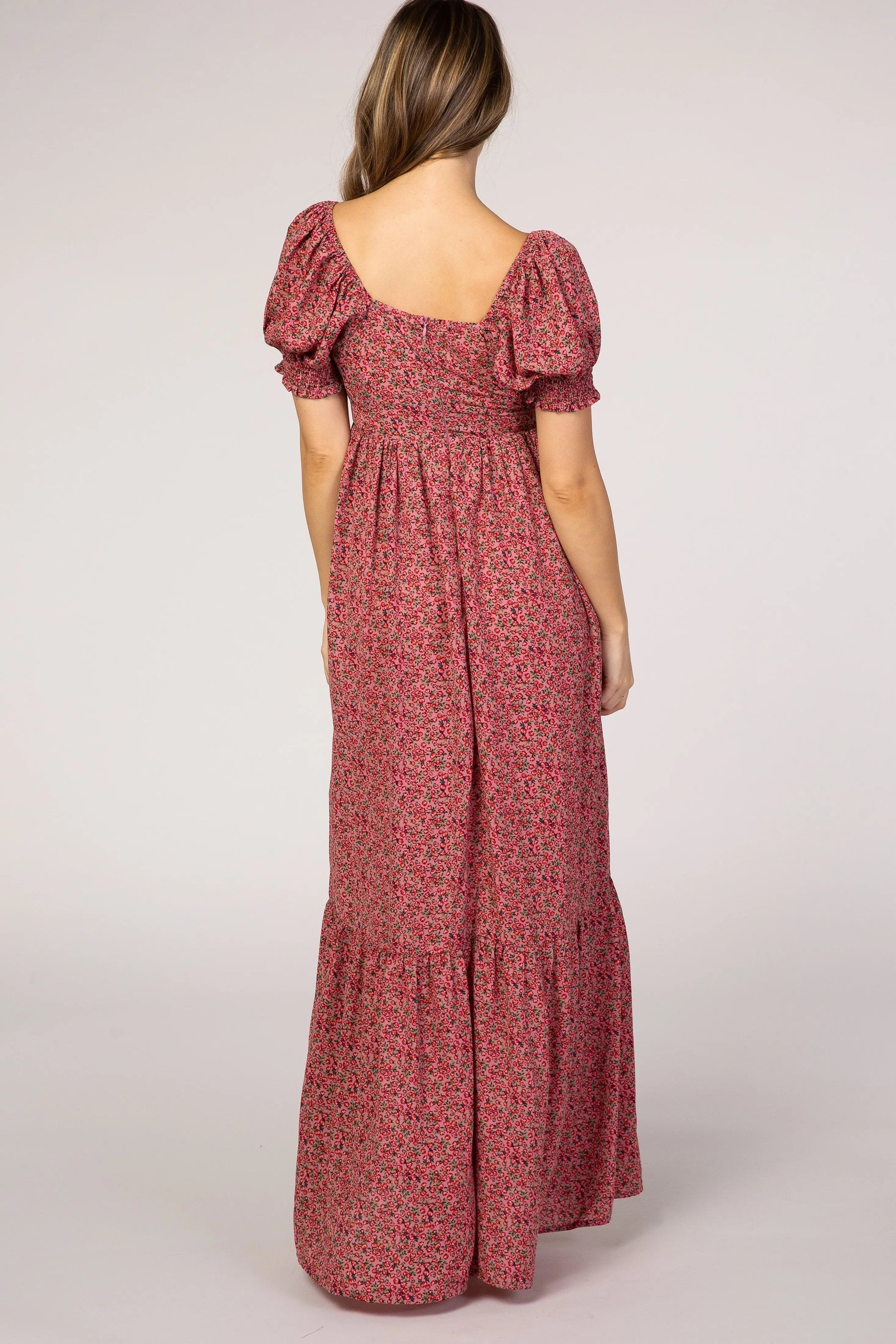 PinkBlush Pink Floral Puff Sleeve Maternity Maxi Dress - 