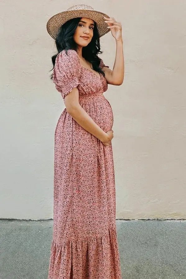 PinkBlush Pink Floral Puff Sleeve Maternity Maxi Dress - 