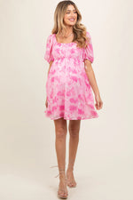 PinkBlush Pink Floral Puff Sleeve Maternity Mini Dress - 