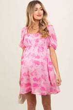 PinkBlush Pink Floral Puff Sleeve Maternity Mini Dress - 