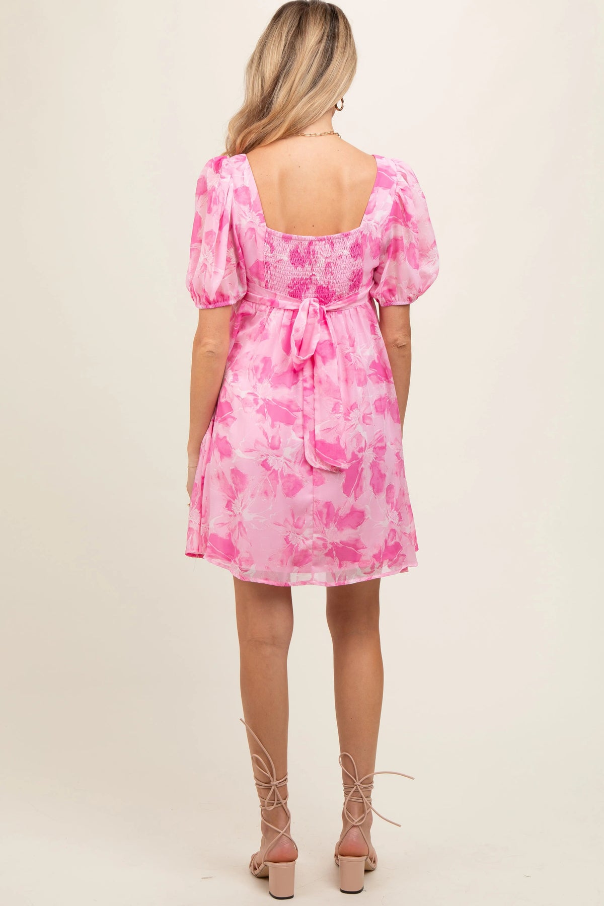 PinkBlush Pink Floral Puff Sleeve Maternity Mini Dress - 