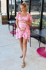 PinkBlush Pink Floral Puff Sleeve Maternity Mini Dress - 