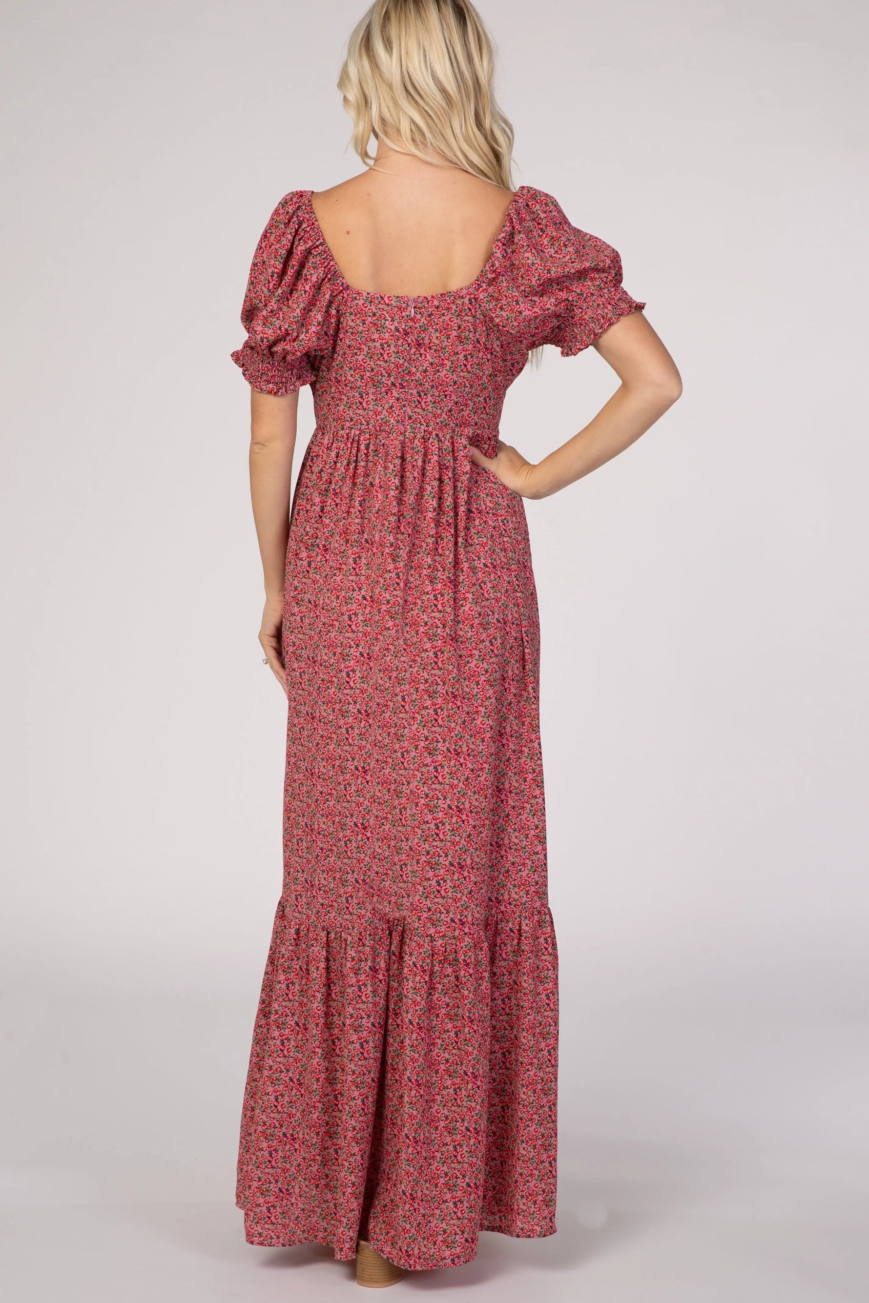 PinkBlush Pink Floral Puff Sleeve Maxi Dress - 