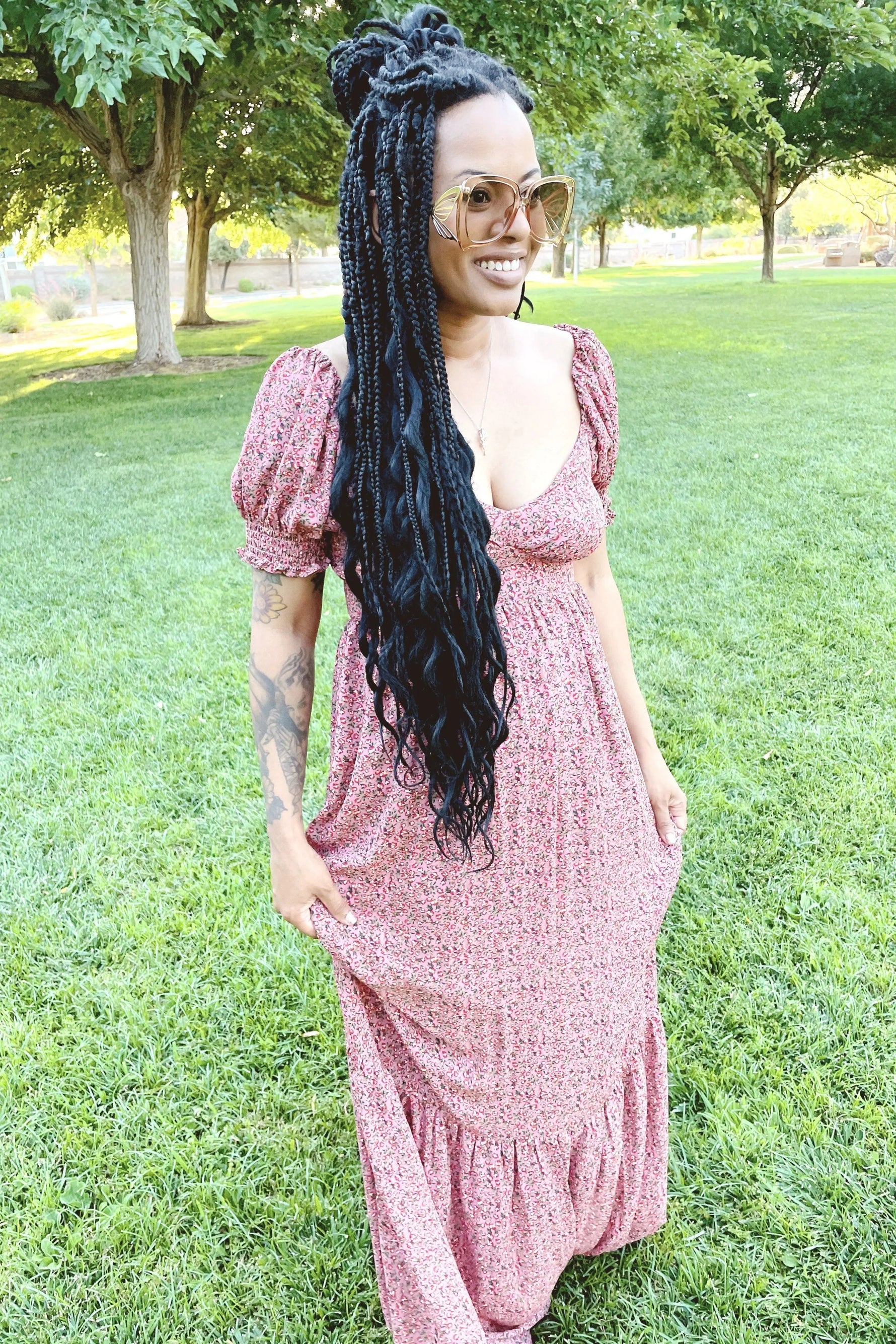 PinkBlush Pink Floral Puff Sleeve Maxi Dress - 