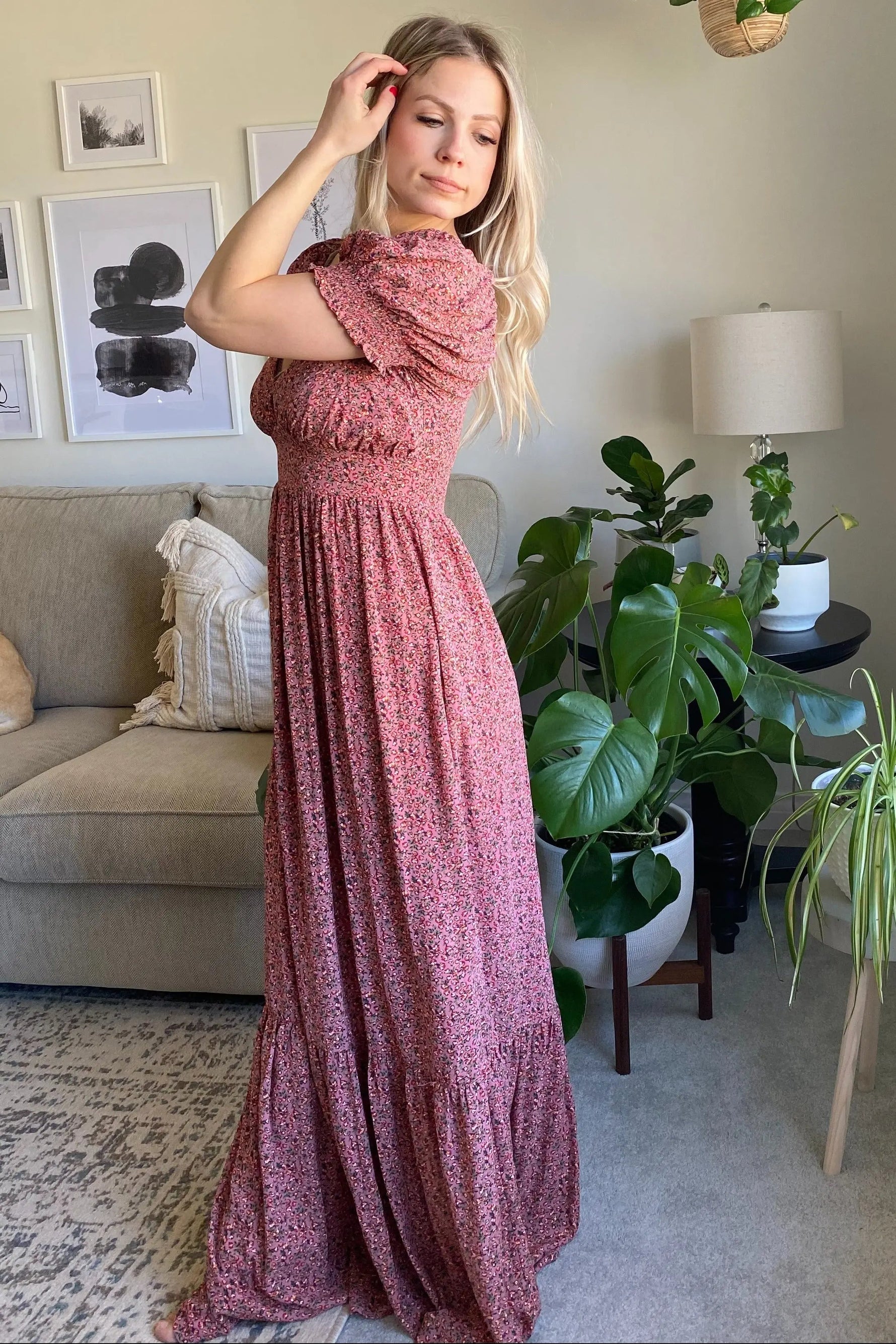 PinkBlush Pink Floral Puff Sleeve Maxi Dress - 