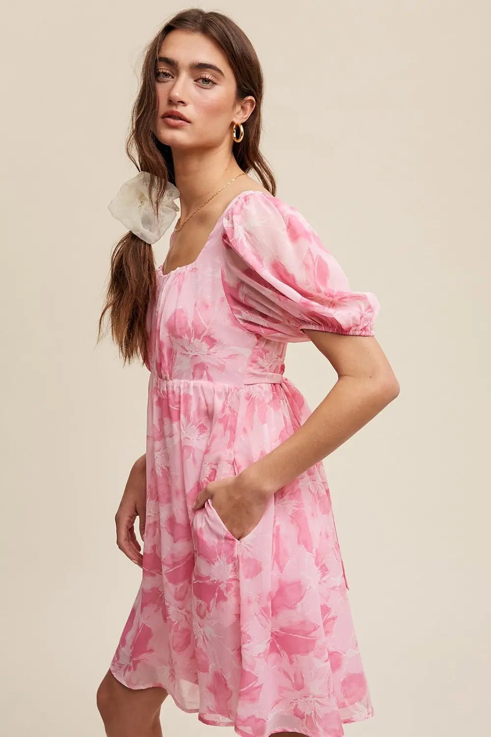PinkBlush Pink Floral Puff Sleeve Mini Dress - 