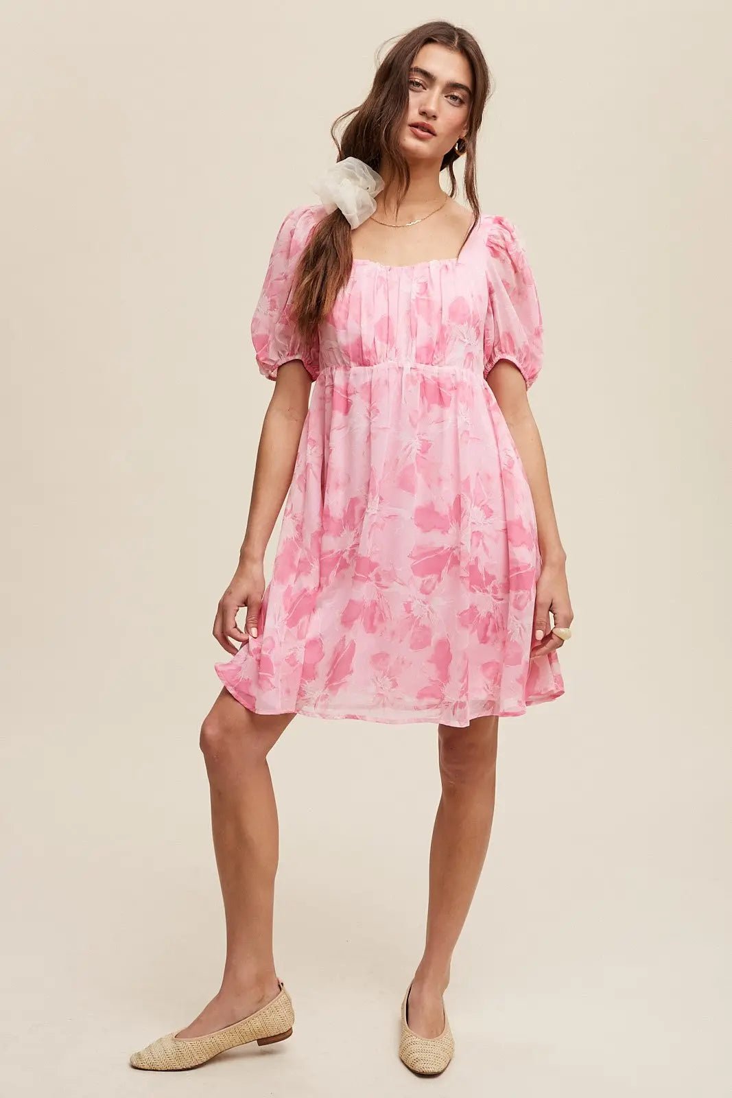 PinkBlush Pink Floral Puff Sleeve Mini Dress - 