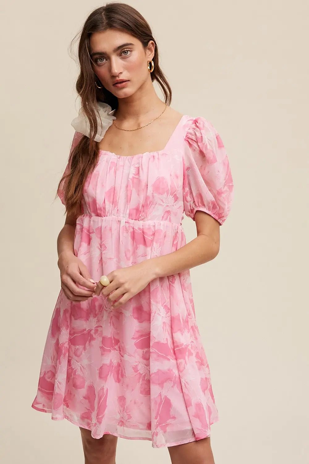 PinkBlush Pink Floral Puff Sleeve Mini Dress - 