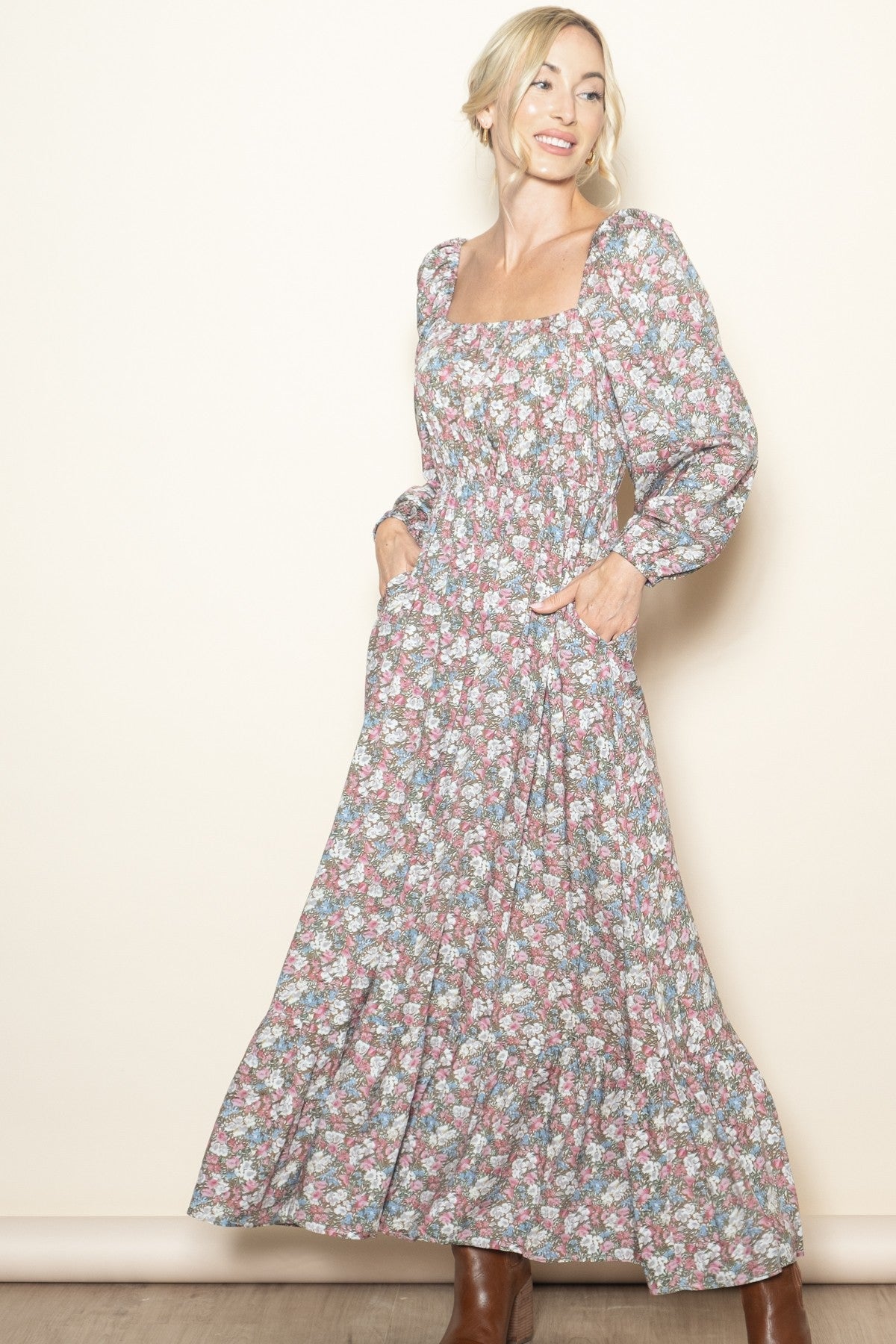 PinkBlush Pink Floral Reversible Long Sleeve Maxi Dress Everetts Place