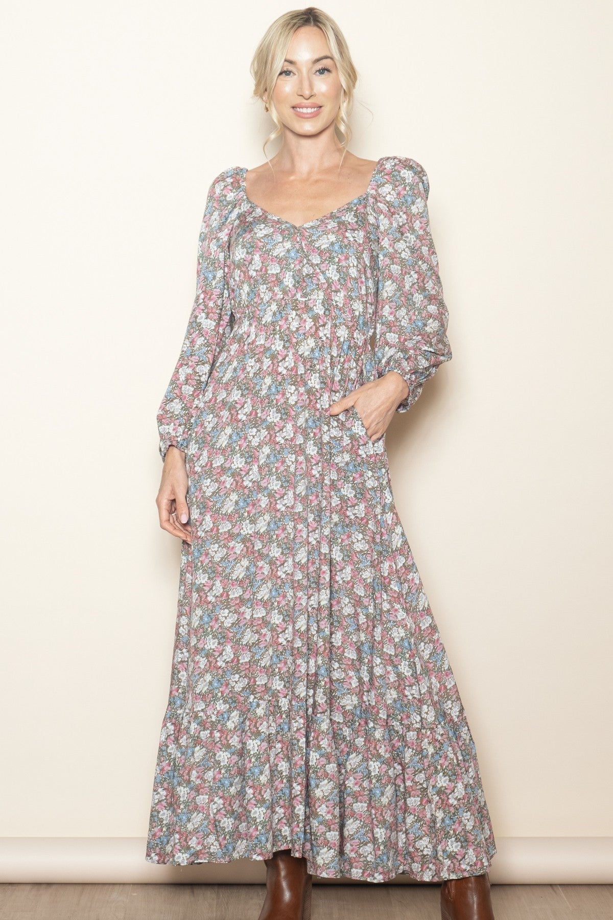 PinkBlush Pink Floral Reversible Long Sleeve Maxi Dress Everetts Place