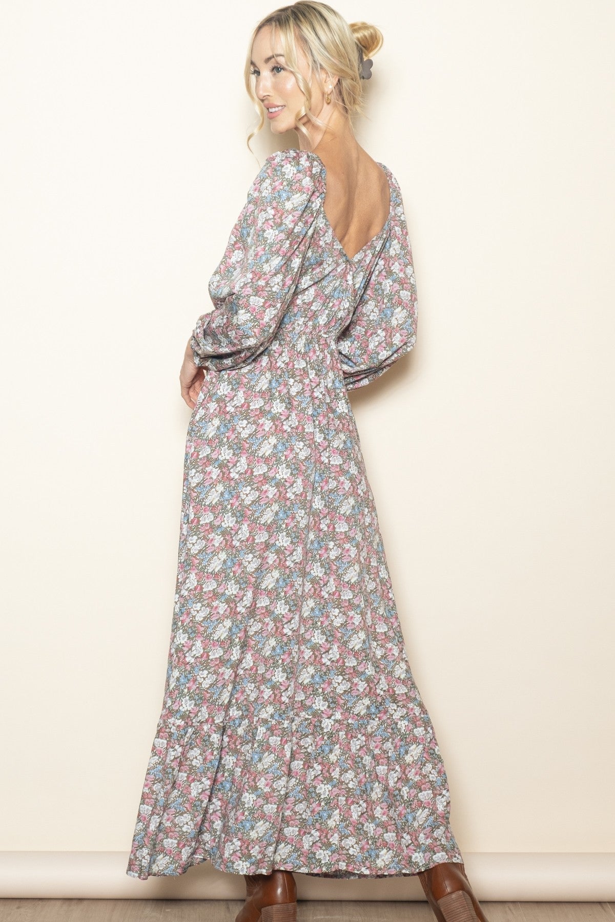 PinkBlush Pink Floral Reversible Long Sleeve Maxi Dress Everetts Place