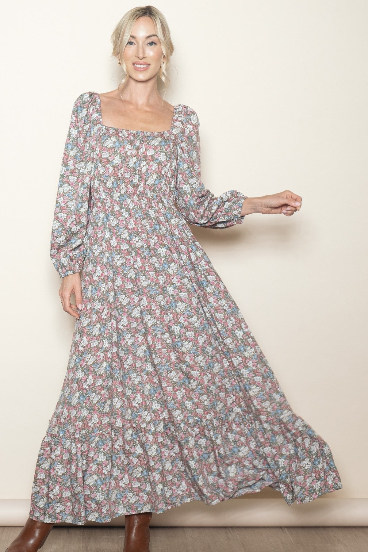 PinkBlush Pink Floral Reversible Long Sleeve Maxi Dress Everetts Place