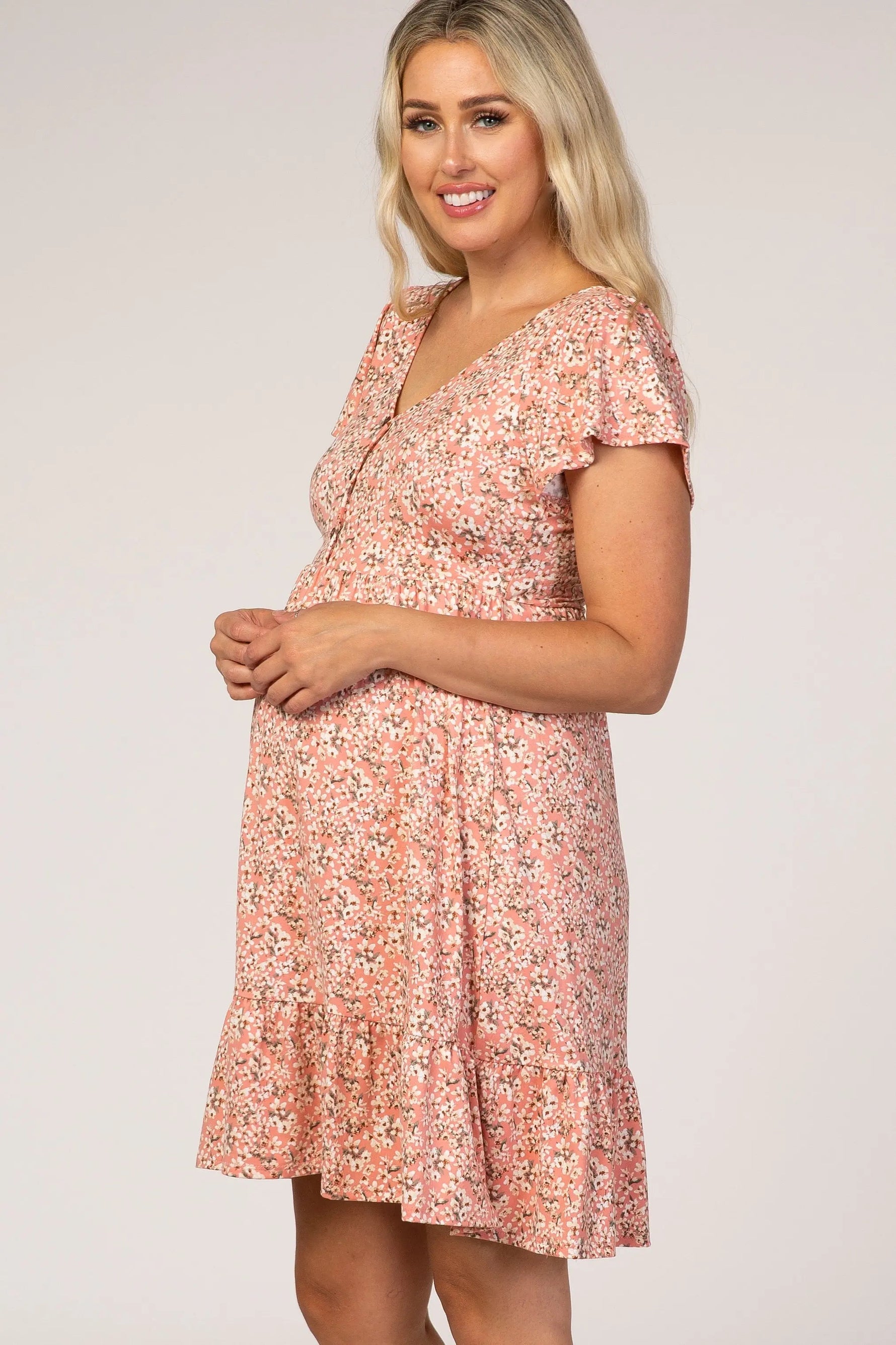 PinkBlush Pink Floral Ruffle Accent Maternity Dress - 