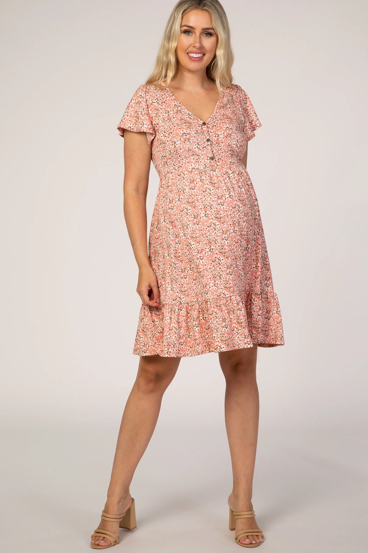 PinkBlush Pink Floral Ruffle Accent Maternity Dress - 