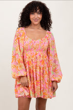 PinkBlush Pink Floral Smocked Bubble Sleeve Dress - 