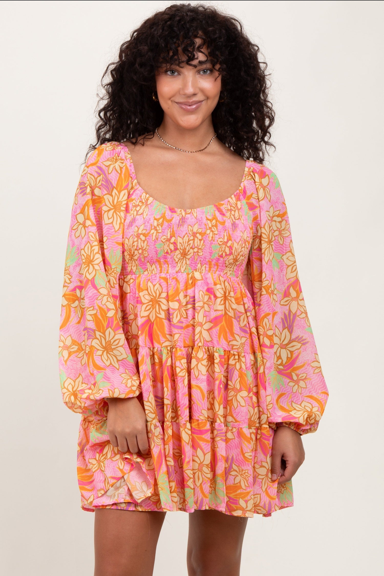 PinkBlush Pink Floral Smocked Bubble Sleeve Dress - 