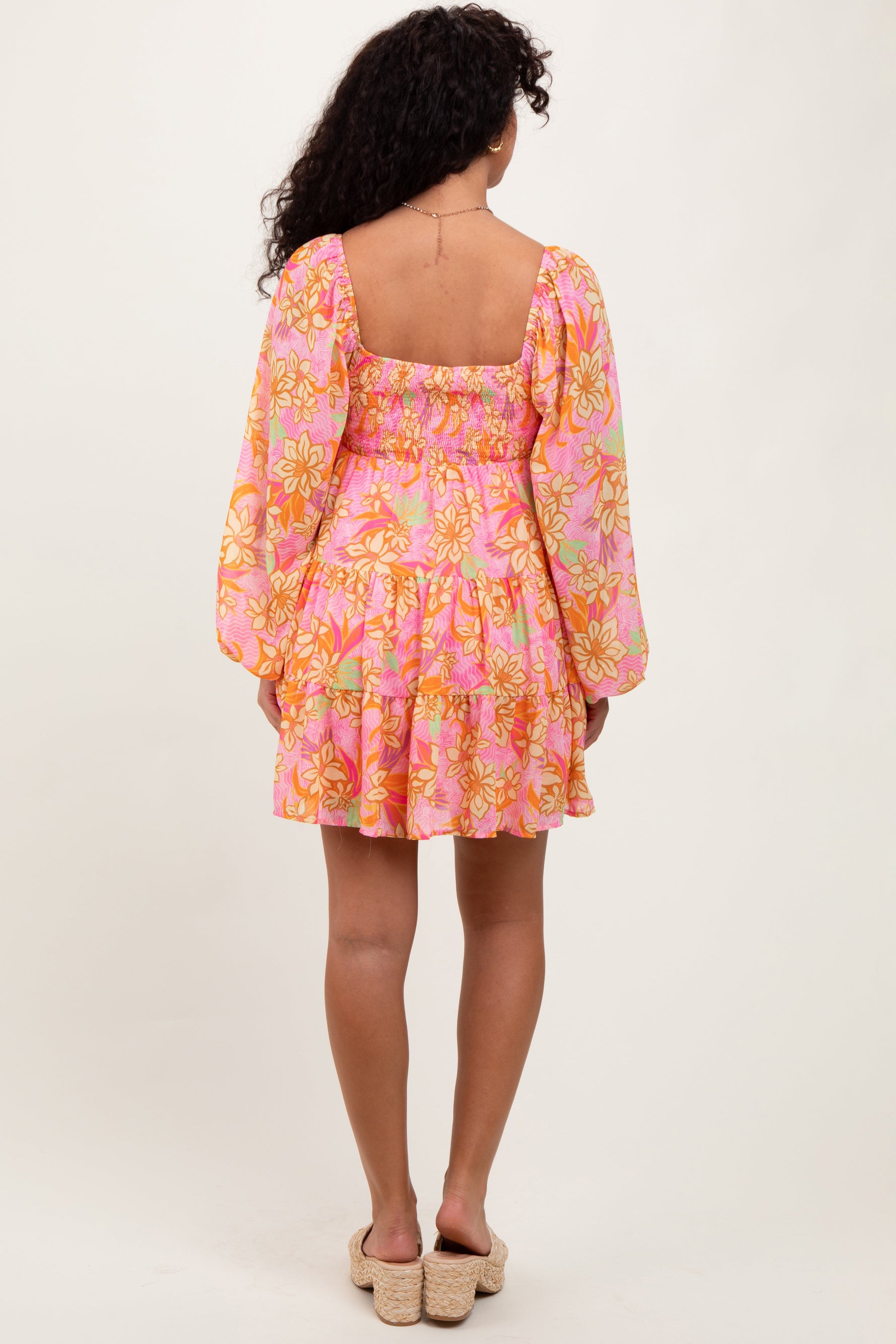 PinkBlush Pink Floral Smocked Bubble Sleeve Dress - 