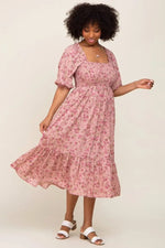 PinkBlush Pink Floral Smocked Midi Dress - 